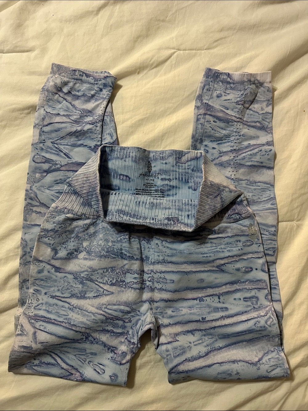 Free People Light Blue Marble-Print Leggings